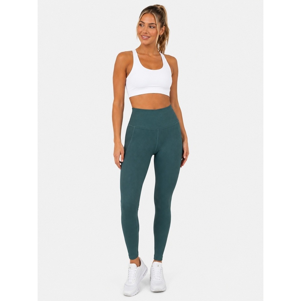 Glyder High Waisted Ribbed Leggings Teal Green Activewear Yoga M
